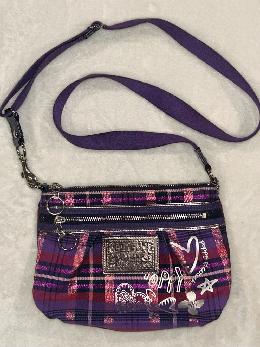 Coach Poppy tartan plaid crossbody bag purple vintage purse